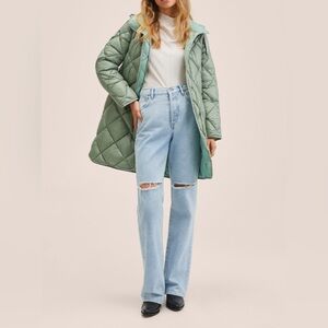 Mango hood Quilted Puffer Coat Size XS Insulated Water Repellent Green